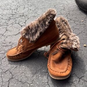 Brown Fur-Lined Moccasin Boots